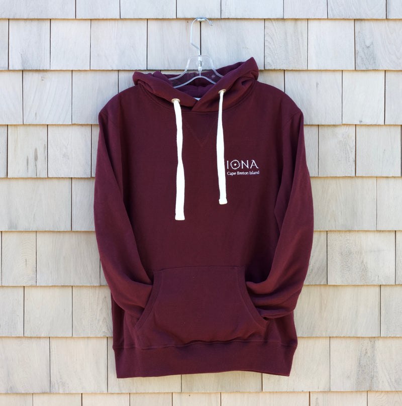  Maroon Coloured Hoody with white drawstrings. Embroidered logo which says &