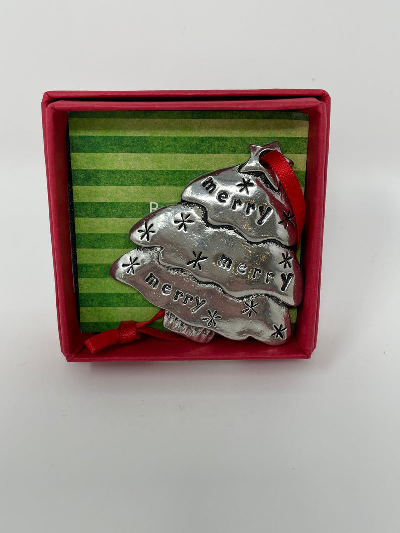 Pewter Jolly Holiday Christmas Ornament