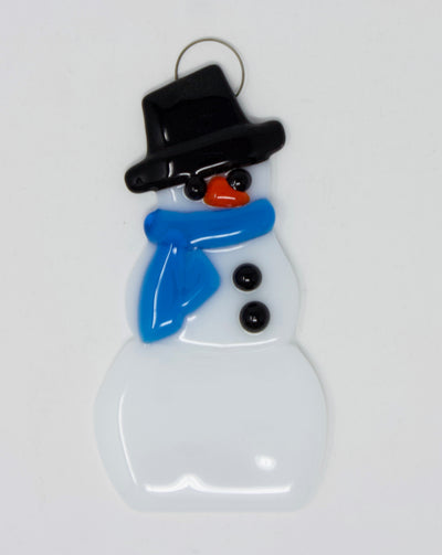 Glass Christmas Ornament- Snowman blue scarf